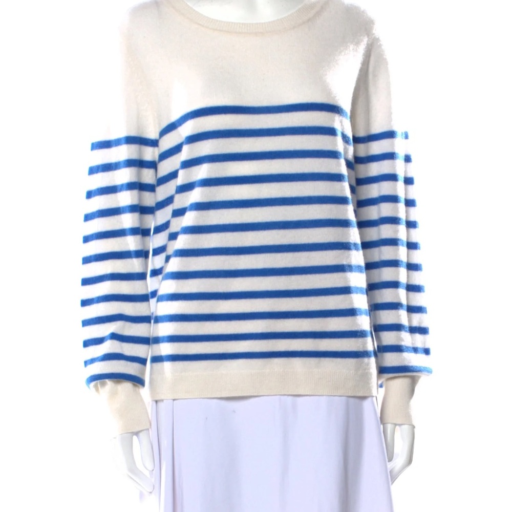 Cynthia Rowley 100% Cashmere Cream and Blue Striped Sweater